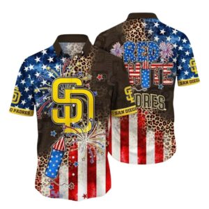San Diego With Firework And Flag American For 4th Of July Hawaiian Shirt