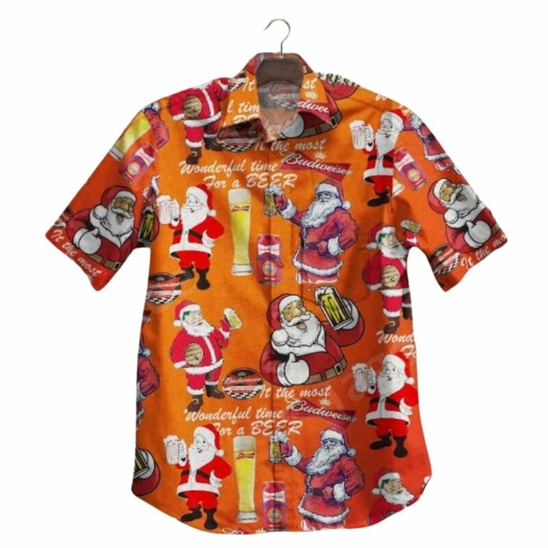 Santa Claus It The Most Wonderful Time For A Beer Budweiser Hawaiian Shirt
