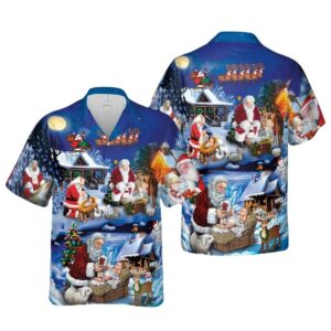 Santa Adoring Baby Jesus Hawaiian Shirt