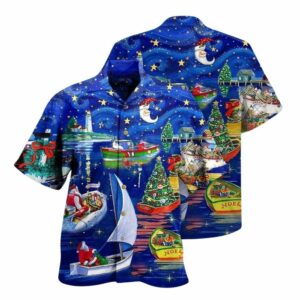 Santa Arriving By Boat Festive Hawaiian Shirt
