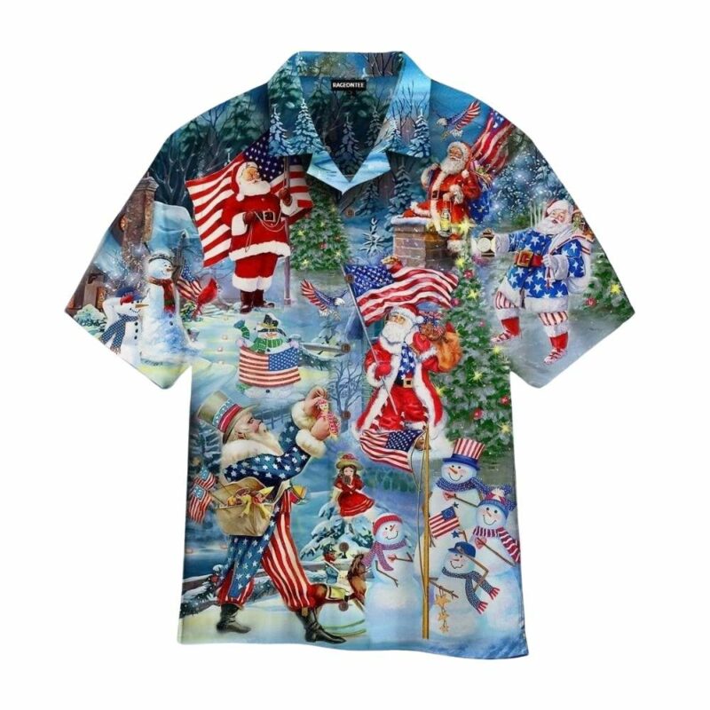 Santa claus with american flag on christmas day hawaiian shirt 1 1
