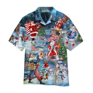 Santa Claus With American Flag On Christmas Day Hawaiian Shirt