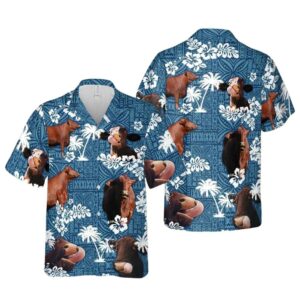 Santa Gertrudis Cattle Blue Tribal Hawaiian Shirt
