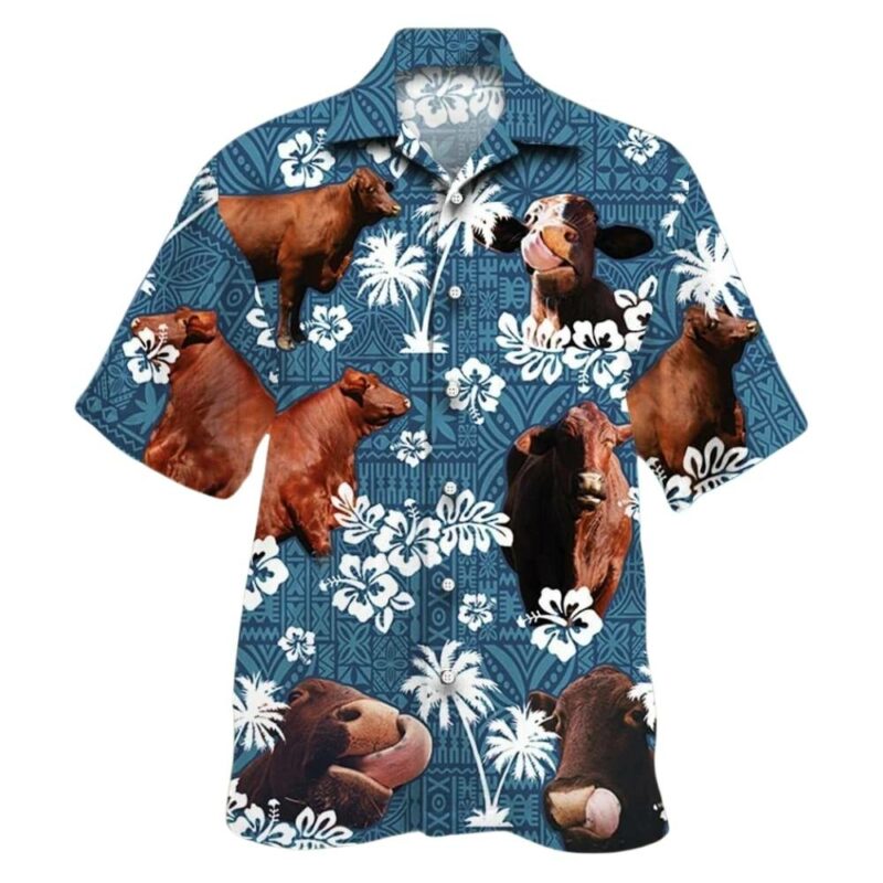 Santa gertrudis cattle in blue tribal hawaiian shirt 1