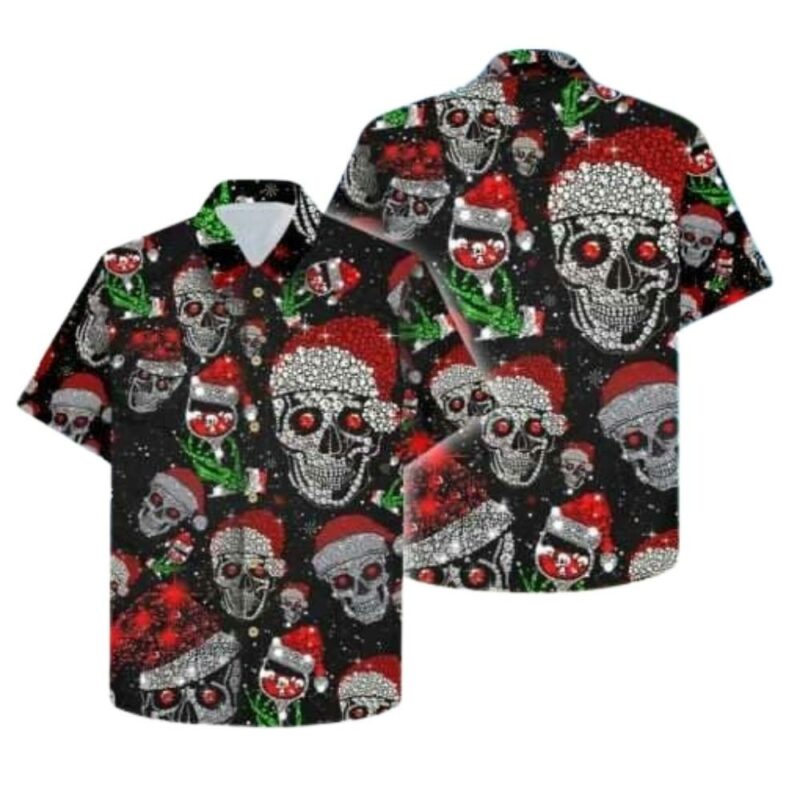 Santa skull wine christmas hawaiian shirt 1