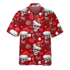 Santa Skulls With Candy Canes Red Themed Hawaiian Shirt