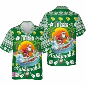 Santa Surfing Mele Kalikimaka Christmas Hawaiian Shirt