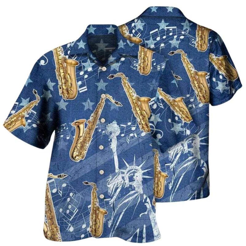 Saxophone music america independence day hawaiian shirt 1