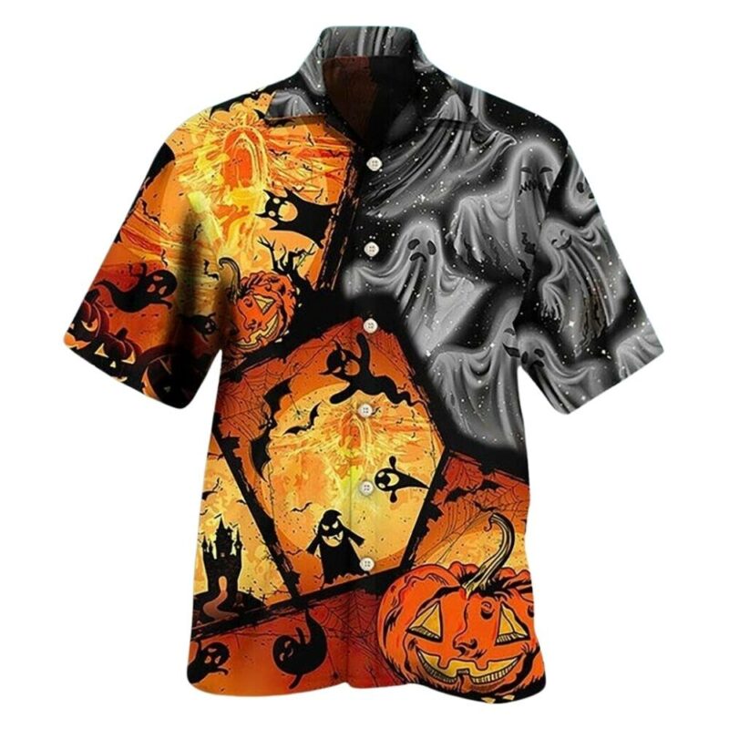 Scary ghost and pumpkin hawaiian shirt 1