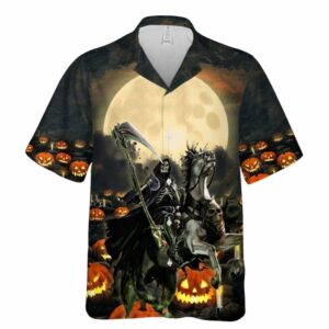 Scary Pumpkin Field Death Rider Halloween Hawaiian Shirt