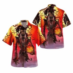 Scary Pumpkin Hunter And Black Cat Hawaiian Shirt