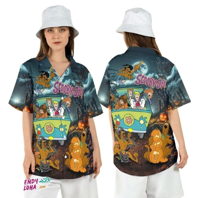 Scooby doo friends van spooky cartoon halloween disneyland hawaiian shirt 1