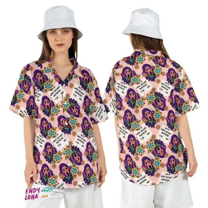 Scream ghost face floral halloween scary slasher hawaiian shirt 1