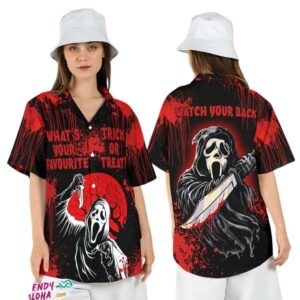 Scream Ghost Face Halloween Bloody Horror Movie Hawaiian Shirt
