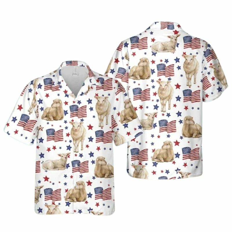 Sheep american flag patter hawaiian shirt 1