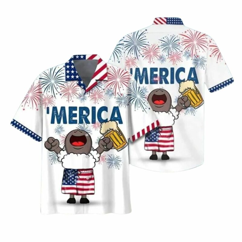 Sheep beer merica 4th of july hawaiian shirt 1
