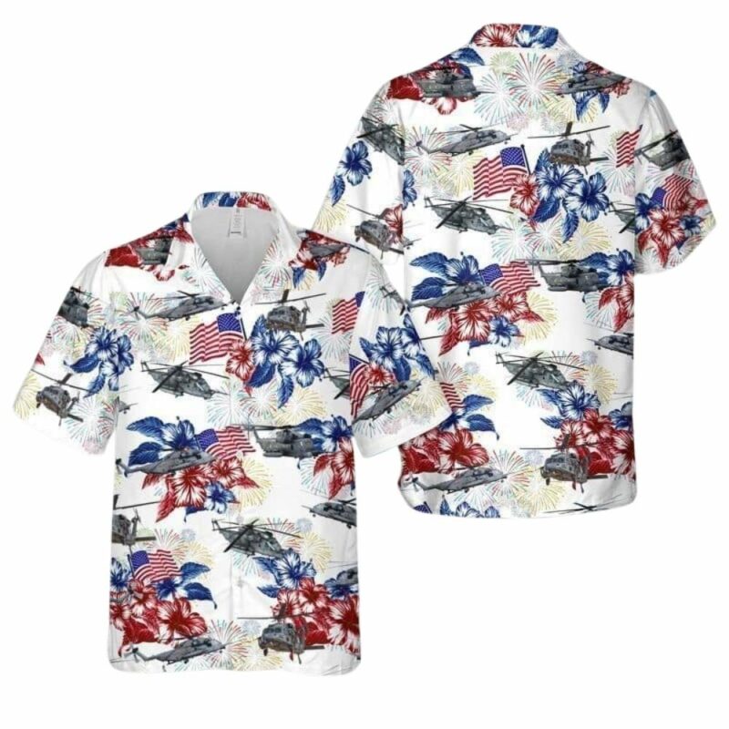Sikorsky mh 53 pave low floral flower for 4th of july hawaiian shirt 1