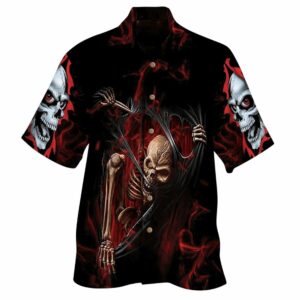 Skeleton Ripped Red Smoke Skulls Hawaiian Shirt