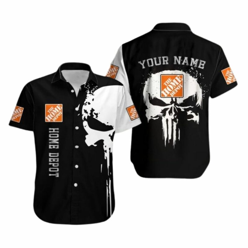 Skull Punisher With Logo The Home Depot In My Heart Black And White Hawaiian Shirt
