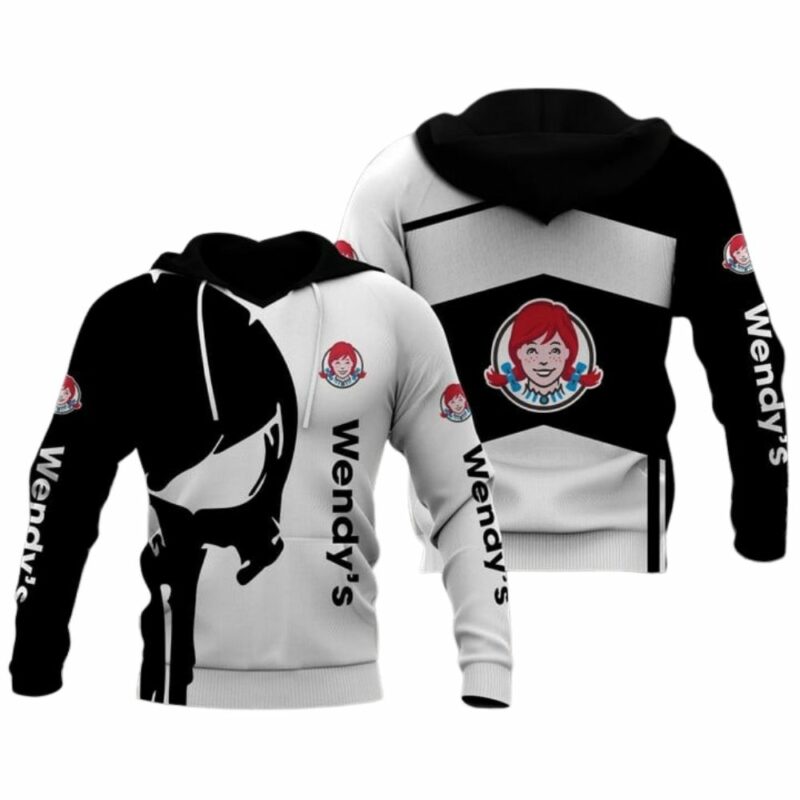 Skull Punisher With Logo Wendys Black And White All Over Print Hoodie