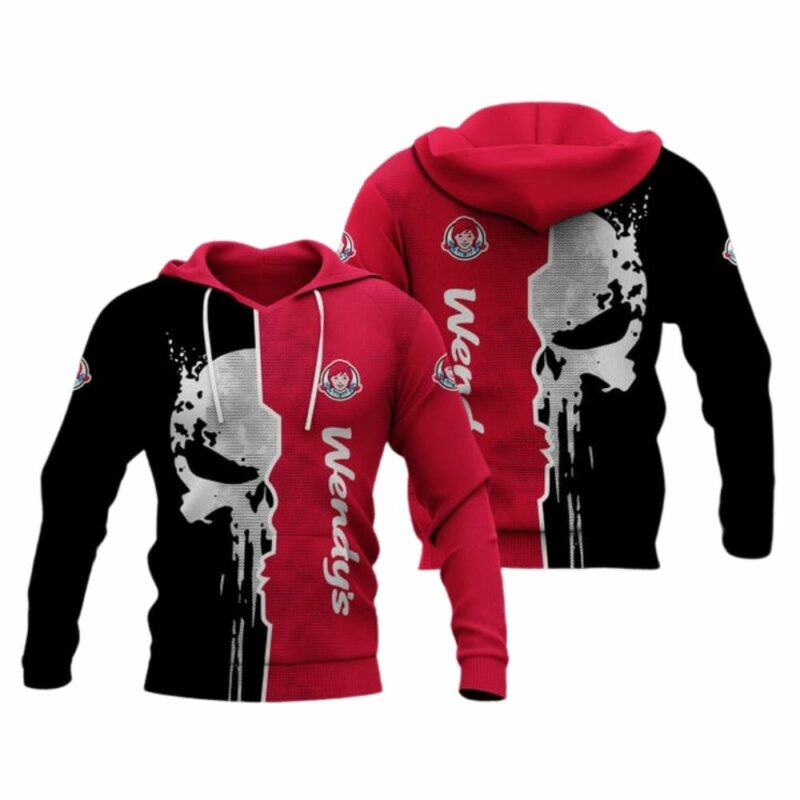 Skull Punisher With Wendys Black And Red All Over Print Hoodie