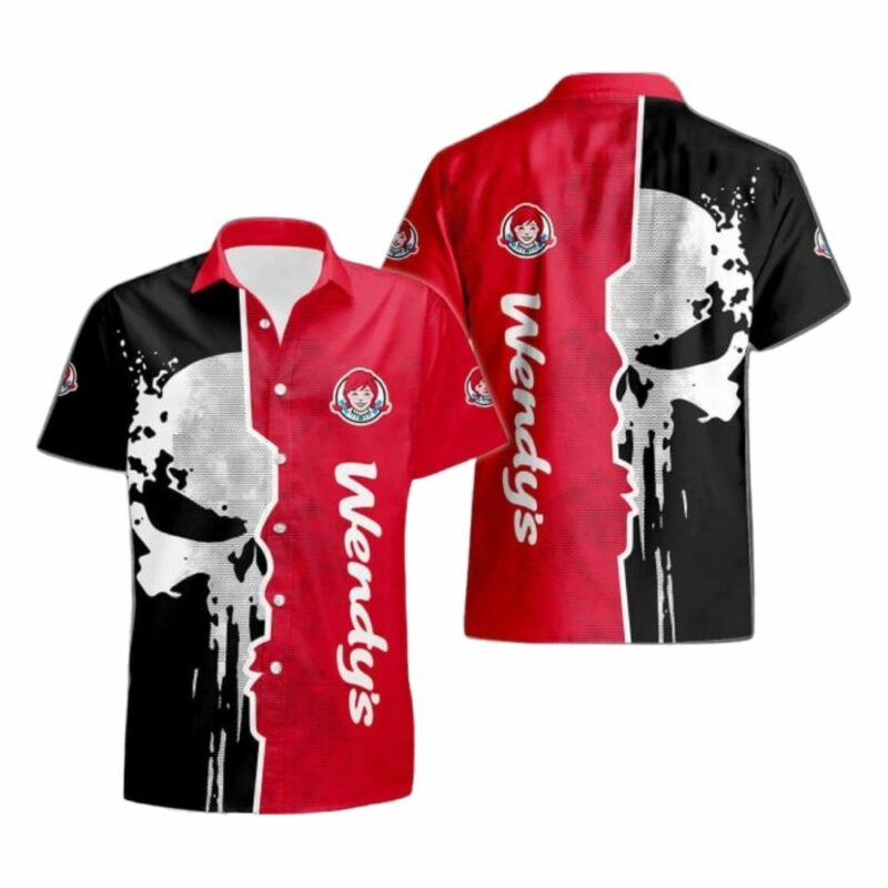 Skull Punisher With Wendys Black And Red Hawaiian Shirt