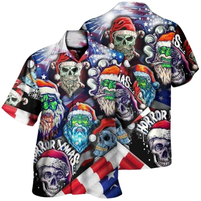 Skull christmas us flag skeleton hawaiian shirt 1