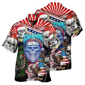 Skull Christmas Us Flag Skeleton Horror Merry Christmas Hawaiian Shirt