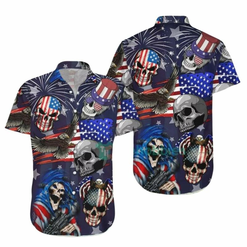 Skull funny for 4th of july hawaiian shirt 1