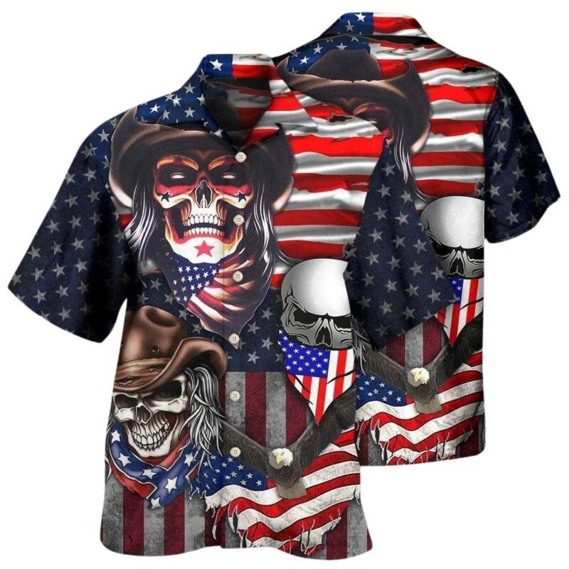 Skull independence day cowboy skull us hawaiian shirt 1