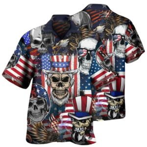 Skull Independence Day Skull Us Flag Hawaiian Shirt