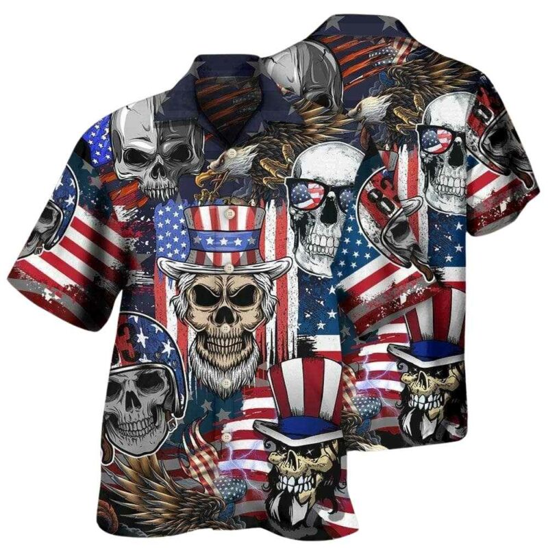 Skull independence day skull us flag hawaiian shirt 1