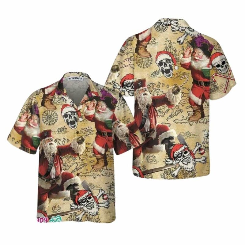 Skull pirate santa claus hawaiian shirt 1