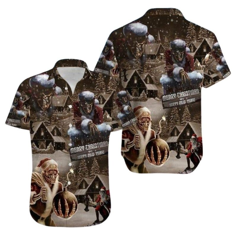 Skull santa claus merry christmas and happy new year hawaiian shirt 1