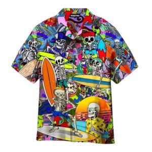 Skull Skeleton Surfing Hippie Hawaiian Shirt