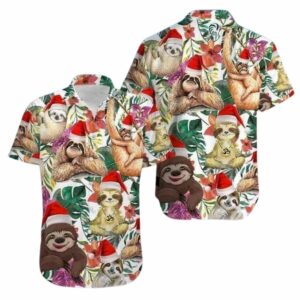 Sloth Merry Christmas Tropical Leaves Vintage Hawaiian Shirt