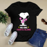 Snoopy Dog Breast Cancer Awareness No One Fights Alone black 4 T Shirt