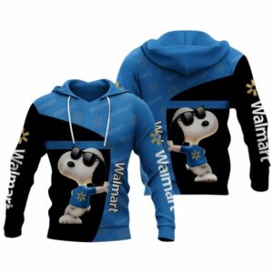 Snoopy With Logo Walmart Black And Blue All Over Print Hoodie