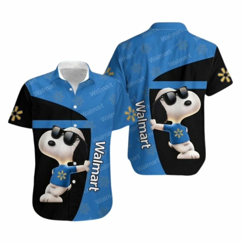 Snoopy with logo walmart black and blue hawaiian shirt 1