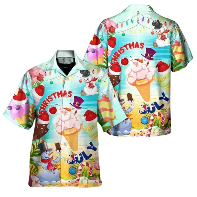 Snowman ice cream christmas in july funny hawaiian shirt 1