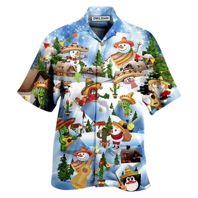 Snowman wishing merry christmas in mexican hawaiian shirt 1