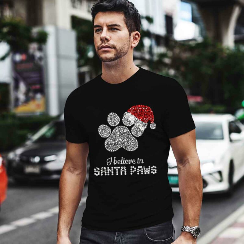 Sparkling Dog Santa Claus I Believe In Santa Paws For Christmas 0 T Shirt