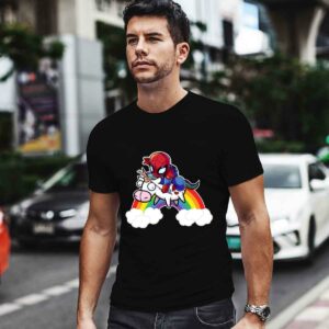 Spider Man Riding A Unicorn Over The Rainbow 0 T Shirt