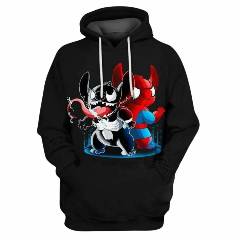 Spider man venom and stitch 3d hoodie 1