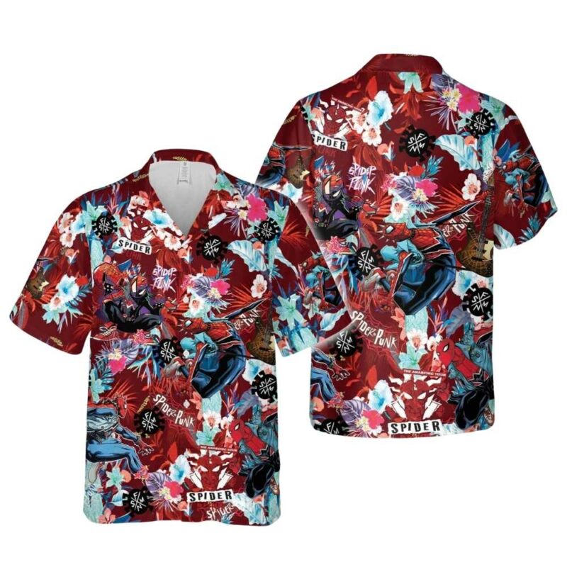 Spider punk man spider man across the spider verse floral flower hawaiian shirt 1