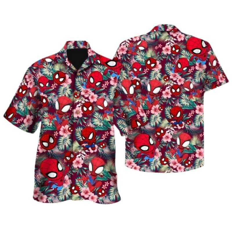 Spiderman superhero floral flower pattern hawaiian shirt 1