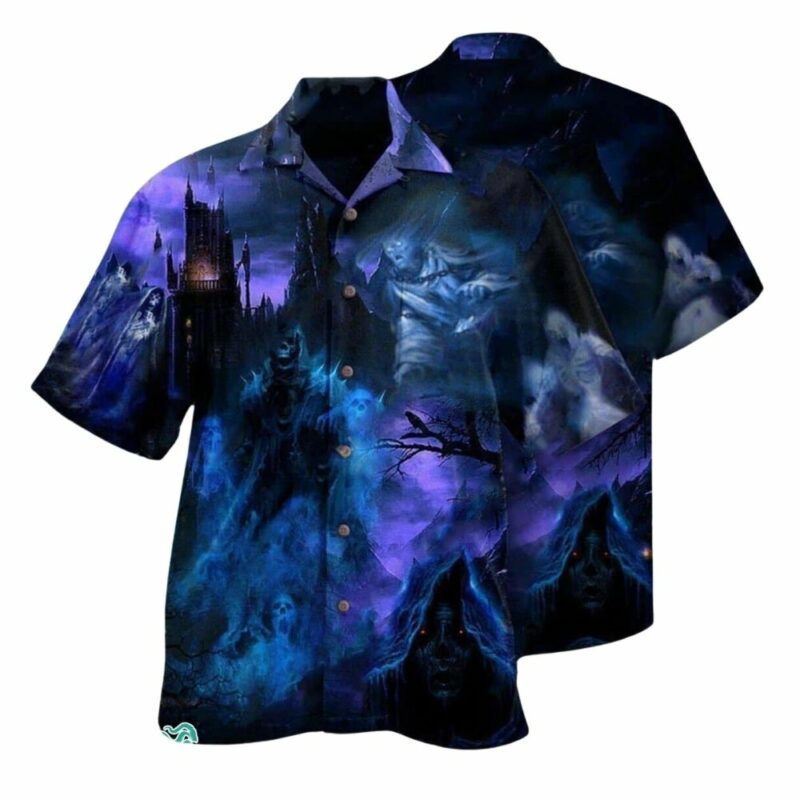 Spooky halloween ghost pumpkin hawaiian shirt 1