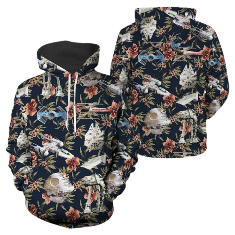 Star wars spaceship floral 3d hoodie 1