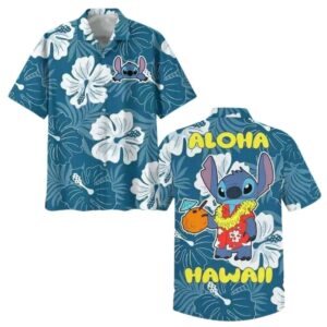 Stitch Aloha Hawaii Lilo And Stitch Hibiscus Flower Summer Hawaiian Shirt