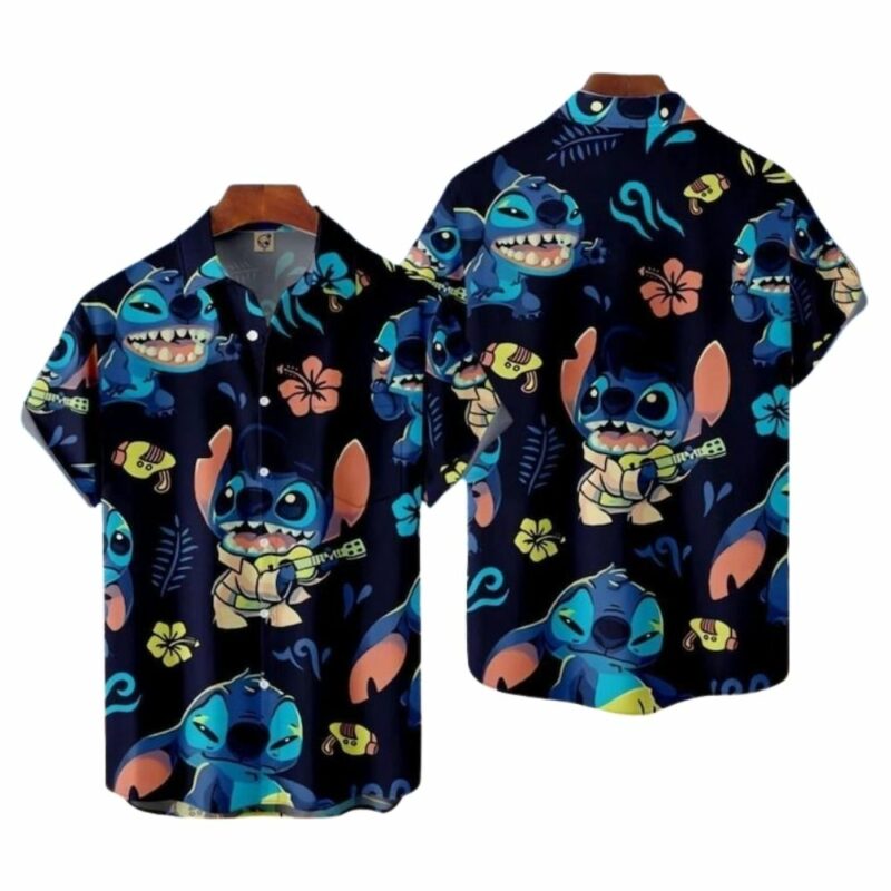 Stitch aloha music floral cute hawaiian shirt 1